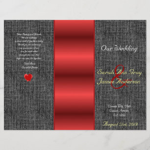 Black canvas and red satin wedding program