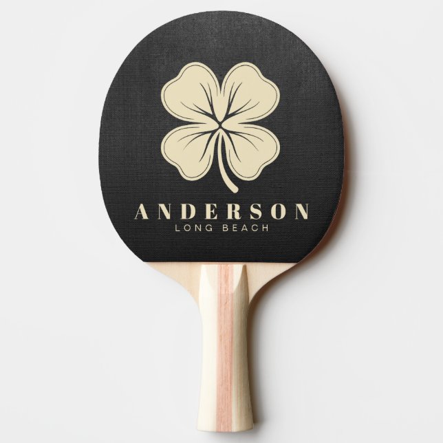 Black Canvas Four Leaf Clover with Name Ping Pong Paddle (Back)