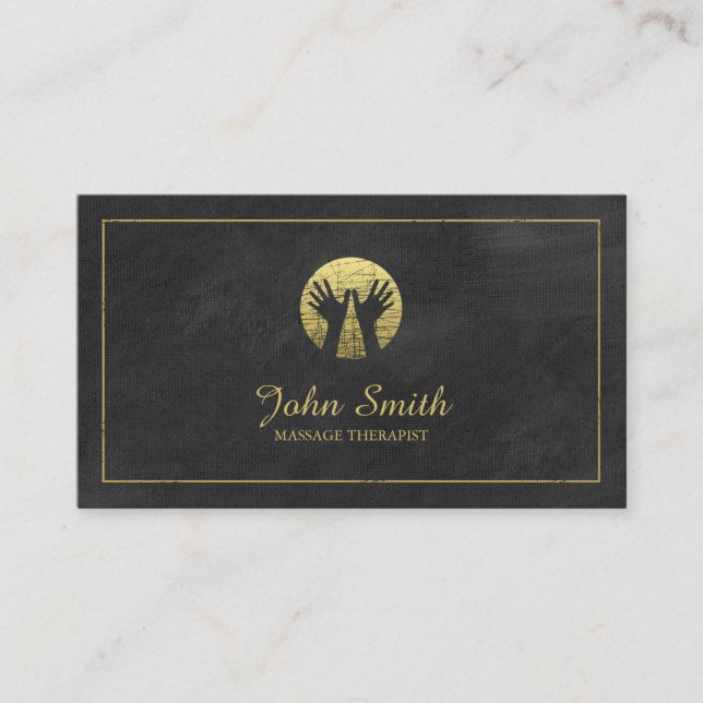 Black Canvas Golden Frame, Hands Massage Therapy Appointment Card (Front)