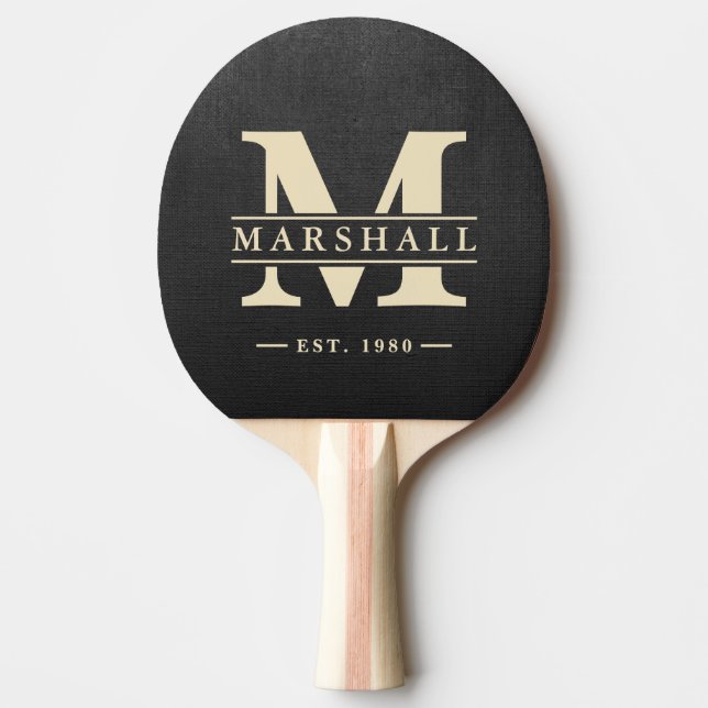 Black Canvas Monogram & Name Overlay Ping Pong Paddle (Front)