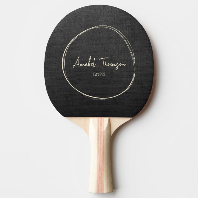 Black Canvas Name in Drawn Circle  Ping Pong Paddle (Front)