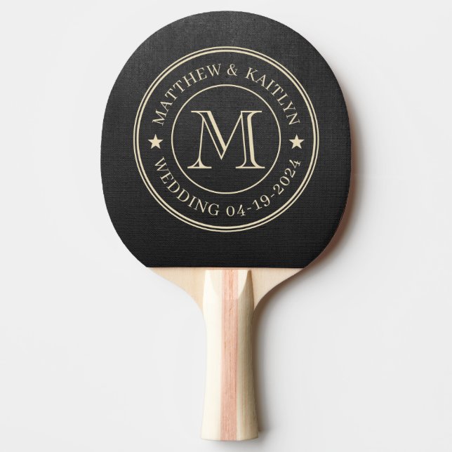 Black Canvas Wedding Monogram Star Ping Pong Paddle (Front)