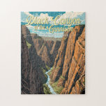 Black Canyon Of The Gunnison National Park Art Jigsaw Puzzle<br><div class="desc">Black Canyon Of The Gunnison vector artwork design. The park surrounds part of a deep,  steep-walled gorge carved through Precambrian rock by the Gunnison River. Wildlife includes mule deer,  elk and golden eagles.</div>