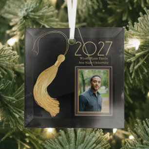 Black Cap and Gown with Gold Tassel Glass Tree Decoration