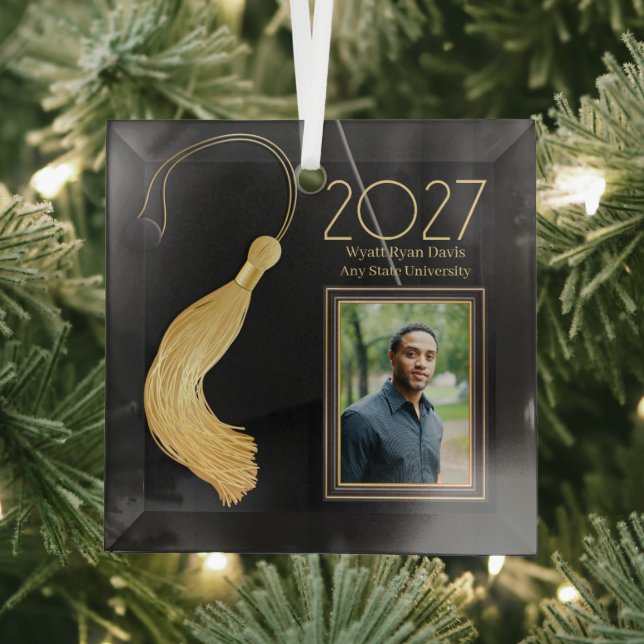 Black Cap and Gown with Gold Tassel Glass Tree Decoration (Insitu)