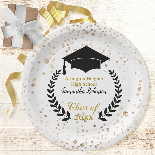 Black Cap and Laurel Graduation Party Paper Plate (Creator Uploaded)