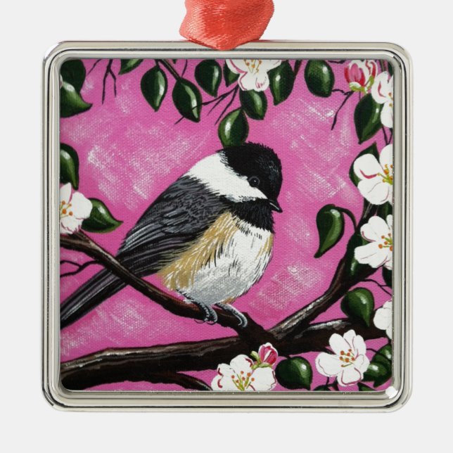 Black cap Chickadee Metal Tree Decoration (Front)