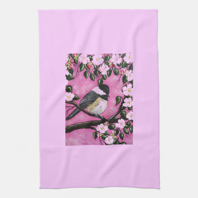 Black cap Chickadee Tea Towel (Vertical)