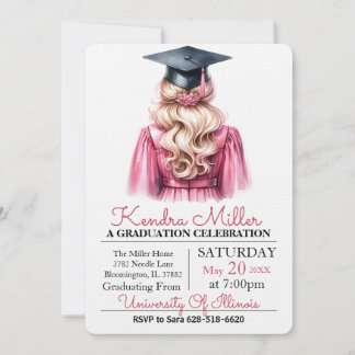 Black Cap & Gown Watercolor Graduation Invitation
