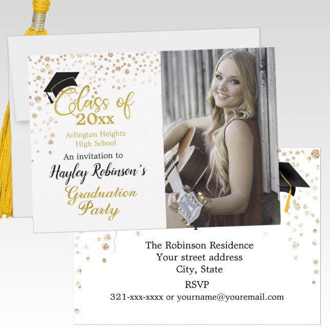 Black Cap Photo Graduation Party Invitation (Creator Uploaded)