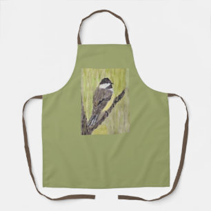 Black-capped Chickadee Bird - acrylic painting. Apron
