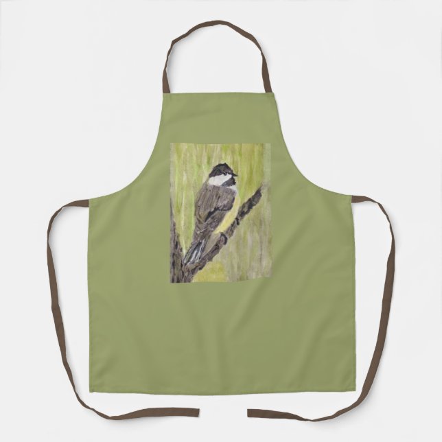 Black-capped Chickadee Bird - acrylic painting.   Apron (Front)