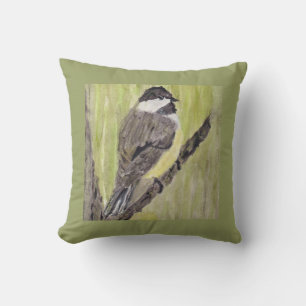 Black-capped Chickadee Bird - acrylic painting.   Cushion