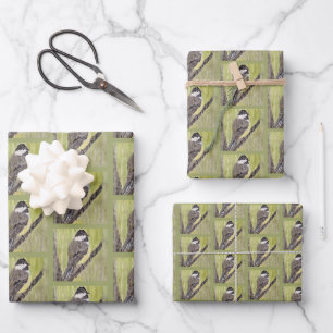 Black-capped Chickadee Bird - acrylic painting. Wrapping Paper Sheet