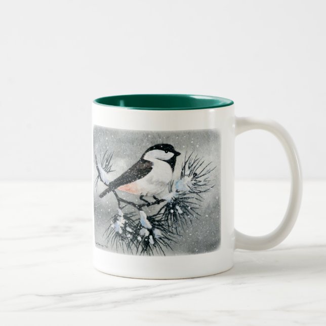 Black Capped Chickadee Bird Both Sides Two-Tone Coffee Mug (Right)