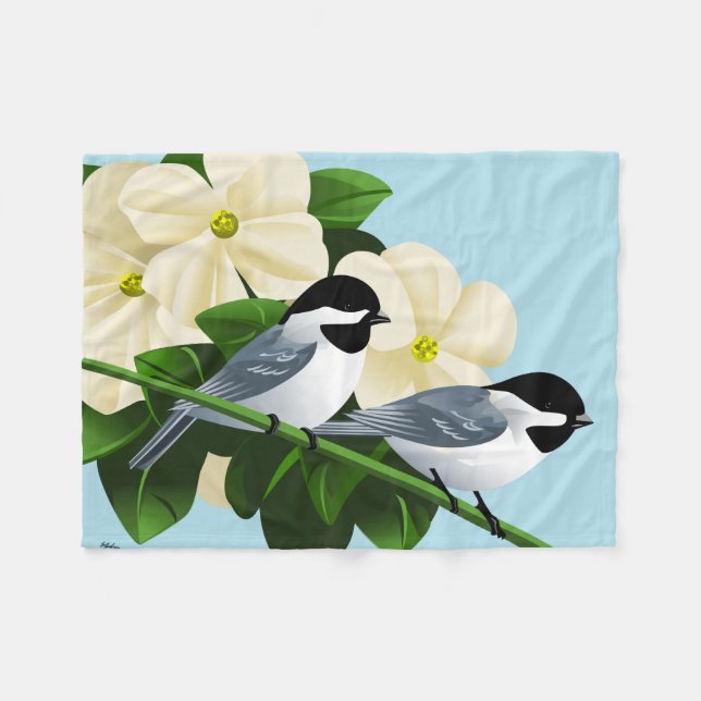 Black Capped Chickadee Bird Fleece Blanket (Front (Horizontal))