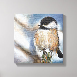 Black Capped Chickadee Bird In Winter Canvas Print
