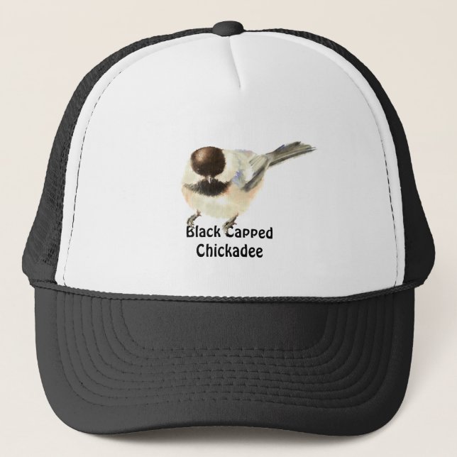Black Capped Chickadee Bird Nature Art Trucker Hat (Front)