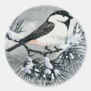 Black Capped Chickadee Bird Winter Classic Round Sticker