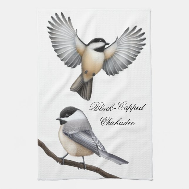 Black Capped Chickadee Birds Kitchen Towel (Vertical)