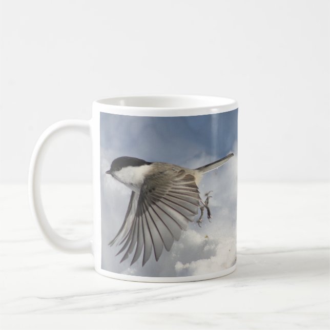 Black-Capped Chickadee in Flight  Coffee Mug (Left)