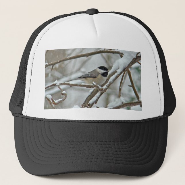Black-Capped Chickadee in Snow Storm Trucker Hat (Front)