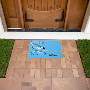 Black Capped chickadee On Branch Doormat
