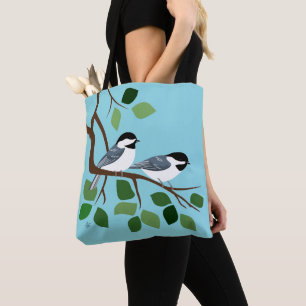Black Capped Chickadee on Tree Branch Tote Bag