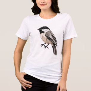 Black Capped Chickadee Origami Bird Minimal Paper  Tri-Blend Shirt