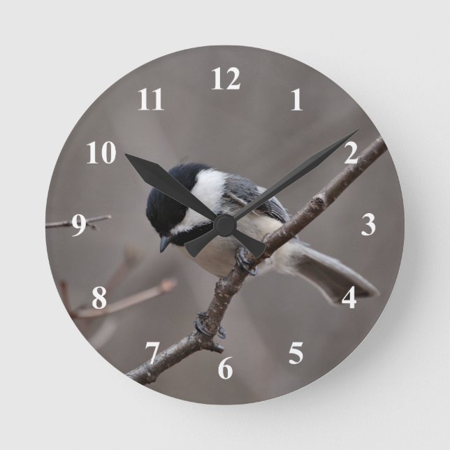 Black Capped Chickadee Round Clock (Front)