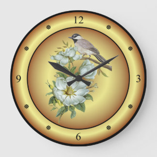 Black Capped Chickadee ~ White Magnolia Flower ~ Large Clock