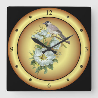 Black Capped Chickadee ~ White Magnolia Flower ~ Square Wall Clock