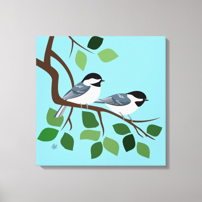 Black Capped Chickadees In Tree Canvas Print (Front)