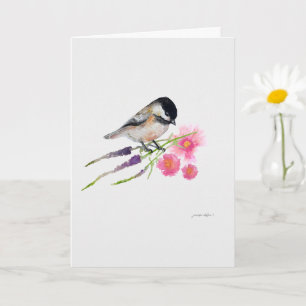 Black Capped Sweet Chickadee Watercolor Artwork Card