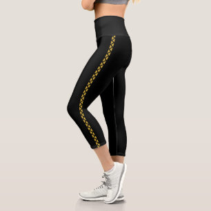 Black Capri Leggings with Bold Gold Side Stripe