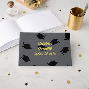 Black Caps Teen Boy Graduation Guest Book
