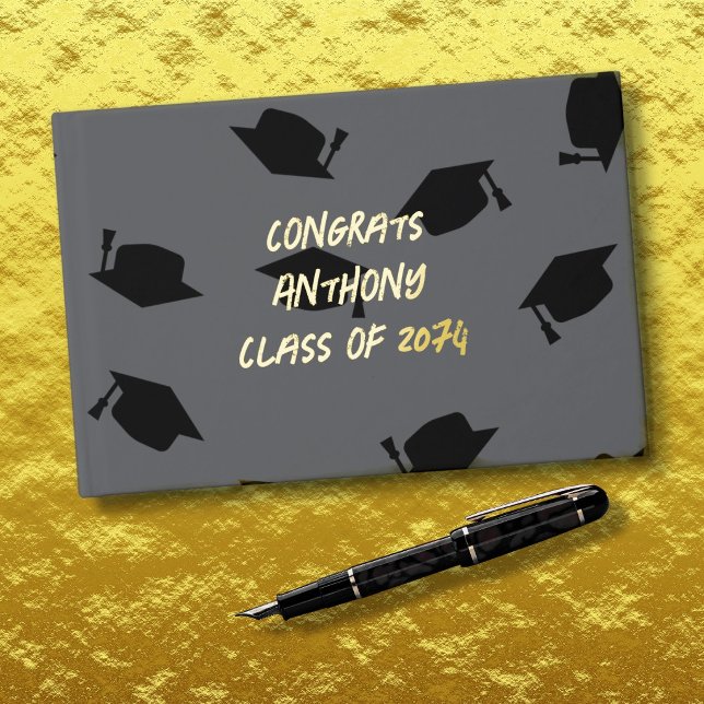 Black Caps Teen Boy Graduation Guest Book (Creator Uploaded)