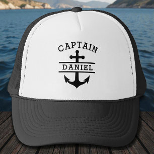 Black Captain Boat Nautical Anchor Ship  Trucker Hat