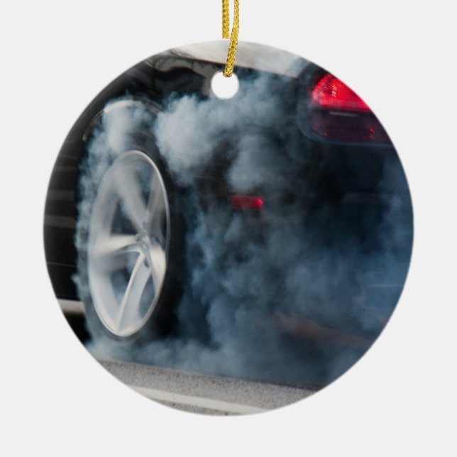 Black car burnout ceramic tree decoration (Front)