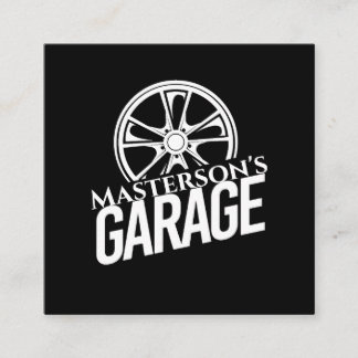 Black Car Garage Auto Repair White Tire Rim Square Business Card