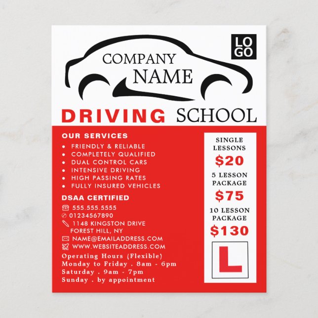 Black Car Logo, Driving School, Instructor Advert Flyer (Front)