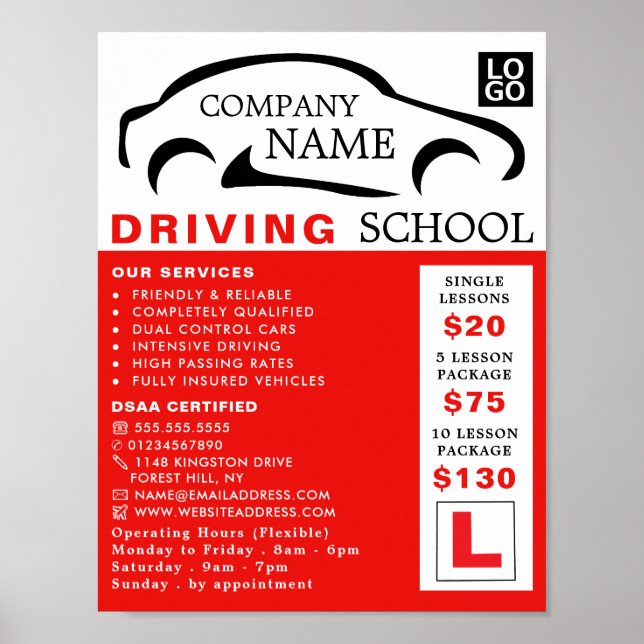 Black Car Logo, Driving School, Instructor Advert Poster (Front)