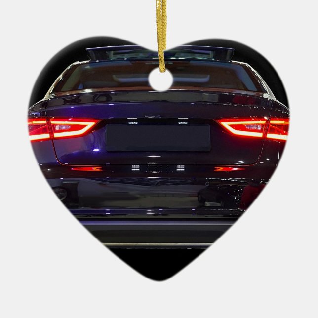 black car, red lights ceramic tree decoration (Front)