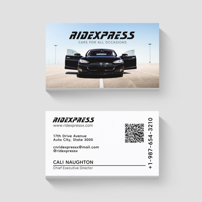 Black Car Rental Service White Business Card (Creator Uploaded)
