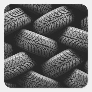Black Car Tires Square Sticker