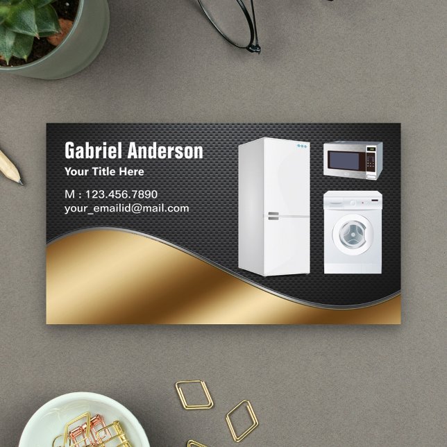 Black Carbon Fibre Gold Home Appliances Repair Business Card (Creator Uploaded)