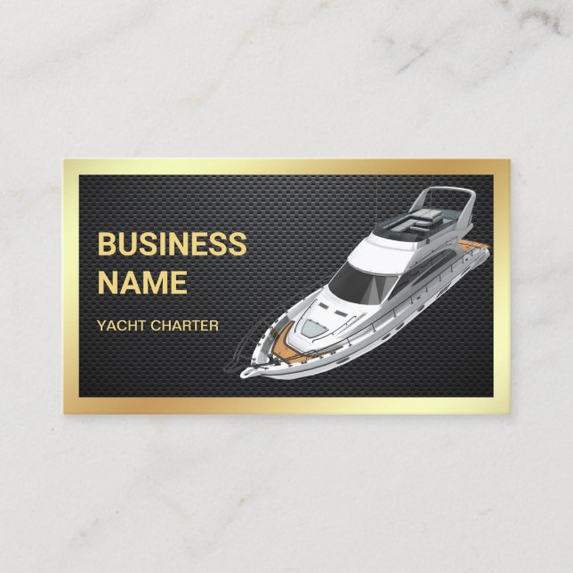 Black Carbon Fibre Gold Luxury Yacht Charter Business Card (Front)