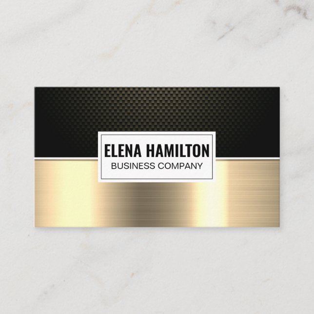 Black Carbon Fibre | Gold Metallic Business Card (Front)