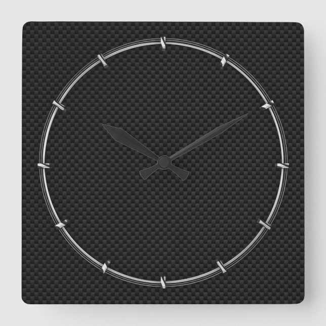 Black Carbon Fibre Print Square Wall Clock (Front)