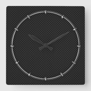 Black Carbon Fibre Print Square Wall Clock